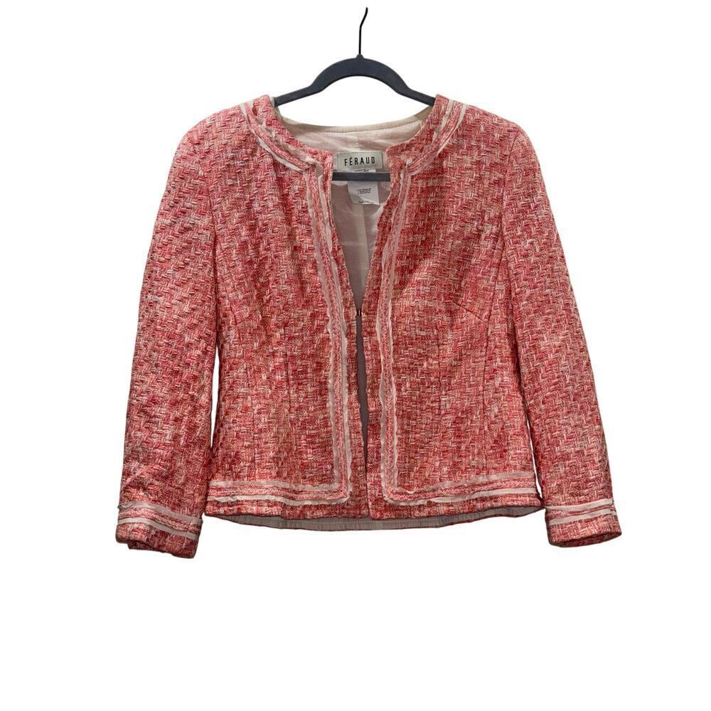 Louis Féraud Vintage Pink Tweed Blazer- Preppy Academia Designer Blazer- Size 10